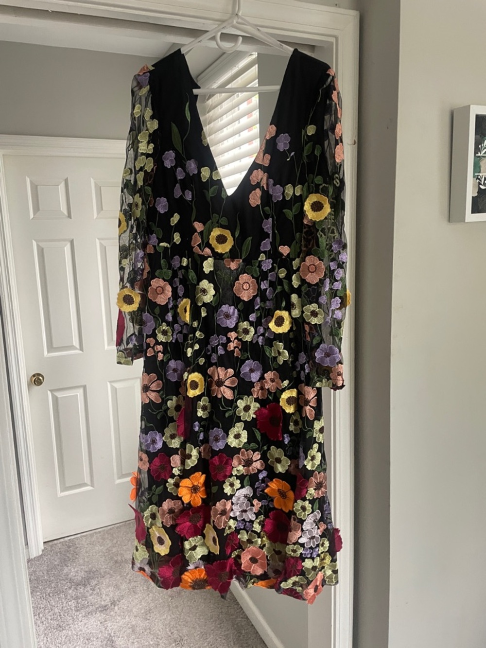 Lulus Black Floral Embroidered V-Neck Dress